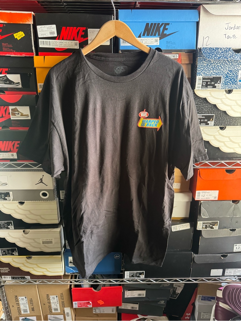 Vans Black Short Sleeve Tee with Small Multicolor Chest Patch